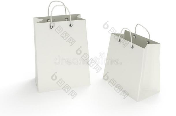 两个经典的白色购物袋（3d渲染）