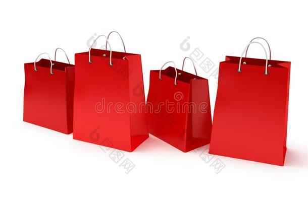 四个经典红色购物袋（3d渲染）