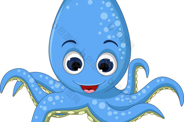 可爱的蓝色章鱼卡通微笑为您设计