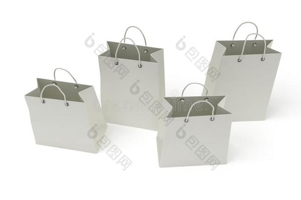 四个经典白色购物袋（3d渲染）