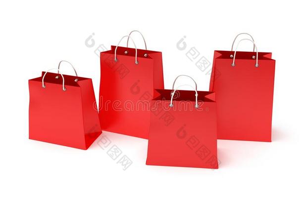 四个经典红色购物袋（3d渲染）