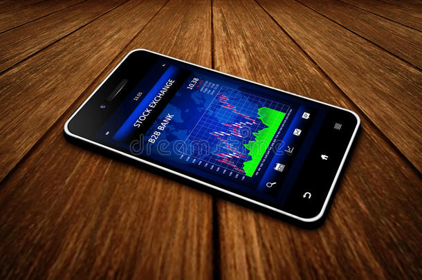 带股票<strong>交易市场</strong>的商务触摸屏智能手机