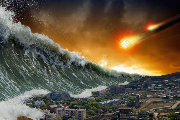 海啸波，小行星撞击