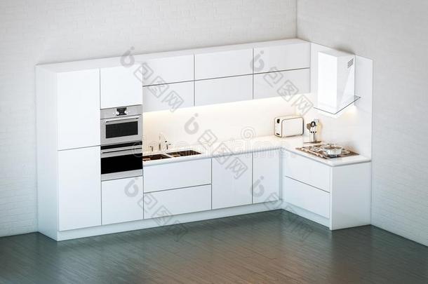 极简风格的豪华白色厨房