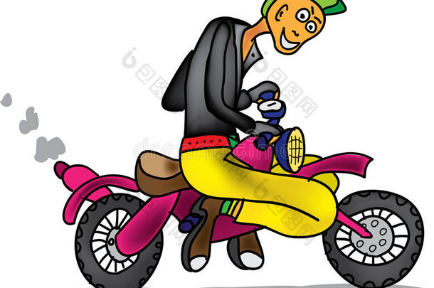 骑摩托车的快乐粉色摩托车手