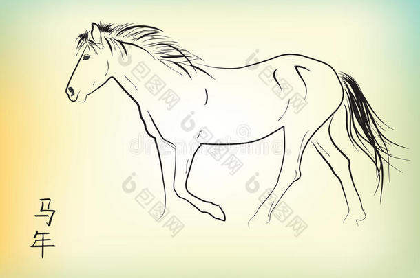 中国画风格中的马。