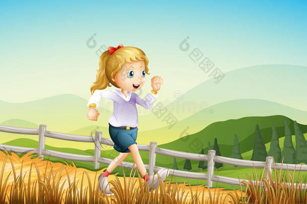 在农场跑步的女孩