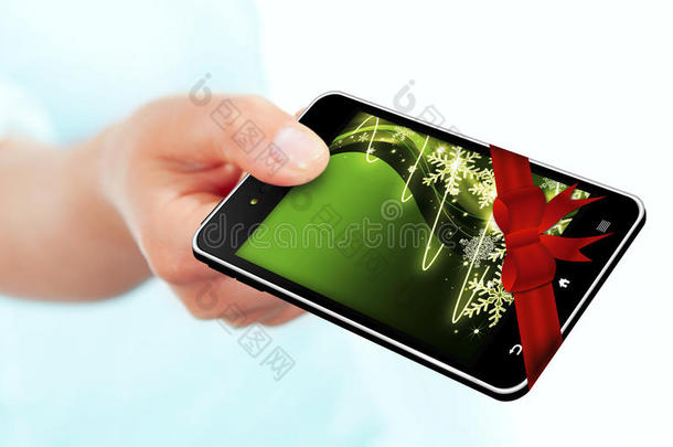 白色背景圣诞屏幕手持手机