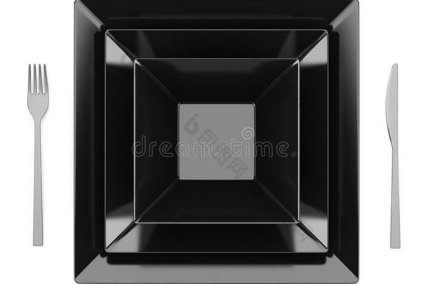 白色隔离的黑色桌子设置俯视图