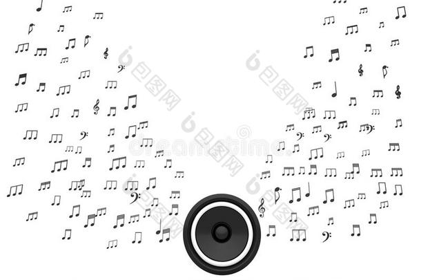 扬声器和音符显示音乐音频或声音系统