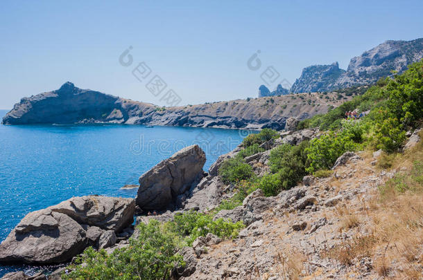 海滨夏日风景。苏达克海滩。乌克兰黑海