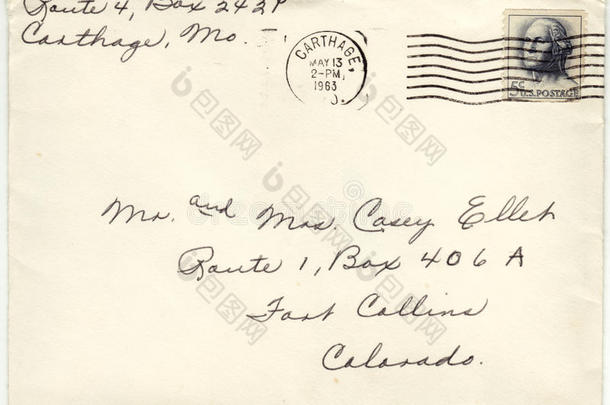 1963年信封取消邮资信