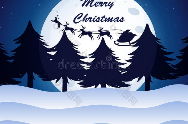 上面有<strong>月亮</strong>、松树和驯鹿的圣诞<strong>模板</strong>