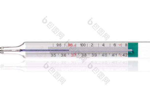 体温计显示健康人体体温36。6摄氏度和98摄氏度。6级华氏温度，隔离