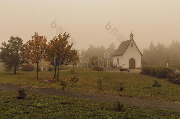 悬疑迷雾的秋景