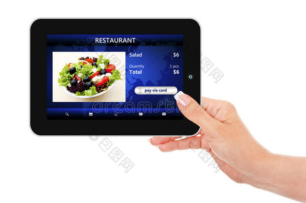 带外卖餐厅订单屏幕的手持平板电脑