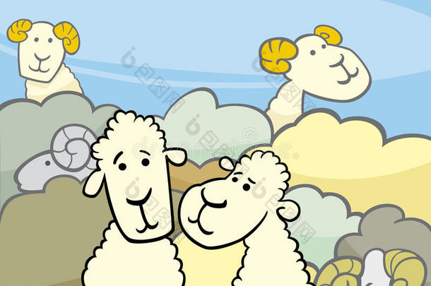 羊群卡通插画