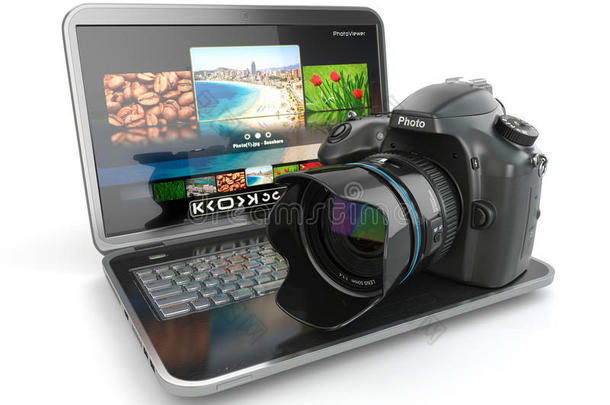数码相机和笔记本电脑。记者或<strong>旅行装备</strong>