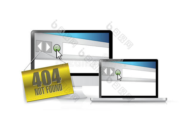 404未发现悬挂在电子产品上的横幅。