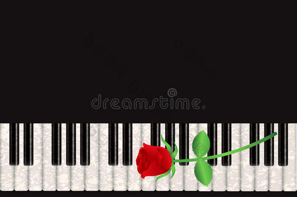 带红玫瑰插图的钢琴背景