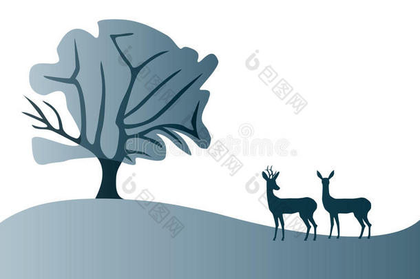 鹿景插画