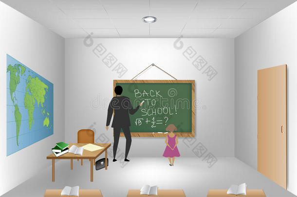 老师在教室黑板附近。矢量