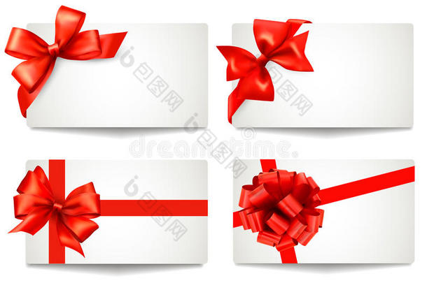 一套漂亮的礼品卡，红色礼品蝴蝶结