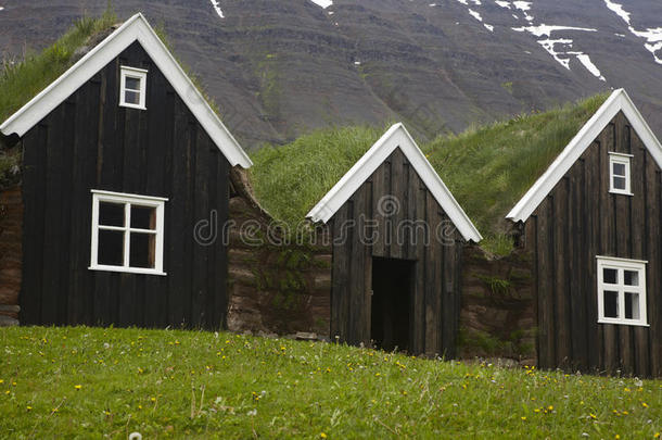 冰岛。传统的冰岛木屋。冰岛北部。