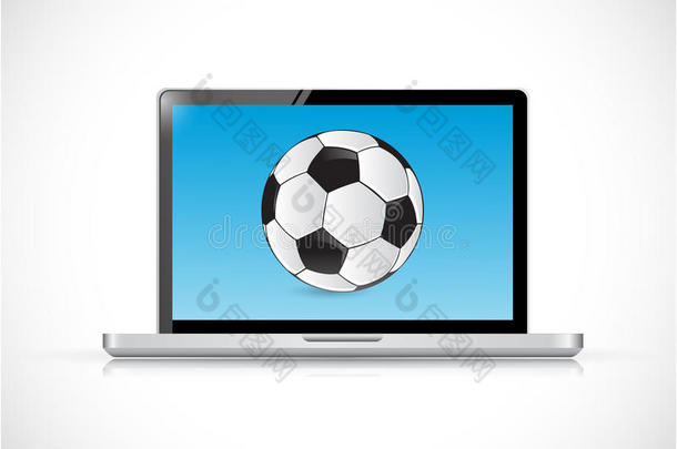 笔记本电脑和足球。插画设计