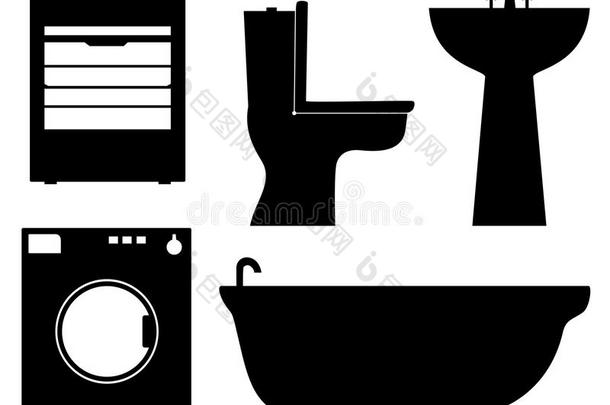 <strong>家用电器</strong>、浴室家具的黑色隔离轮廓