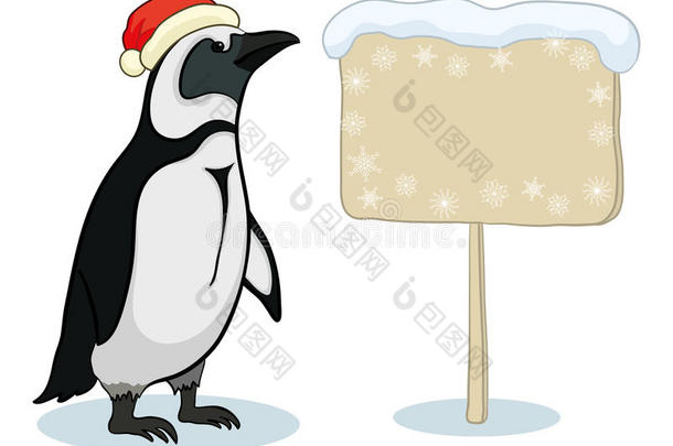 带圣诞<strong>海报的</strong>企鹅