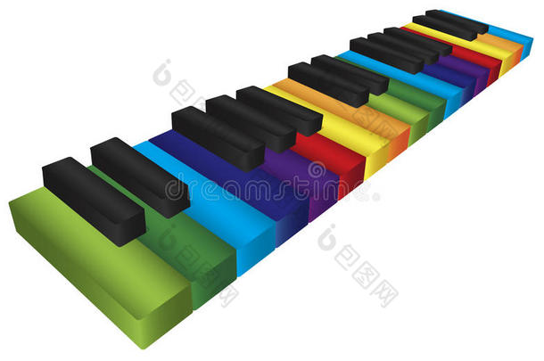 钢琴彩色键盘三维插画