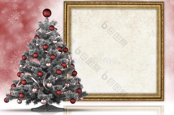 框架中的圣诞树和空白页