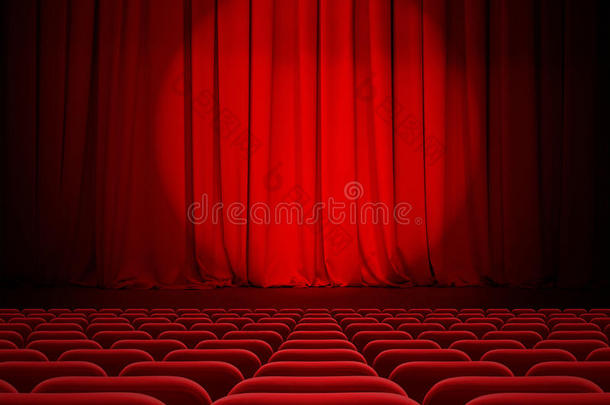 剧院或电影院带聚光灯和座位的红色窗帘