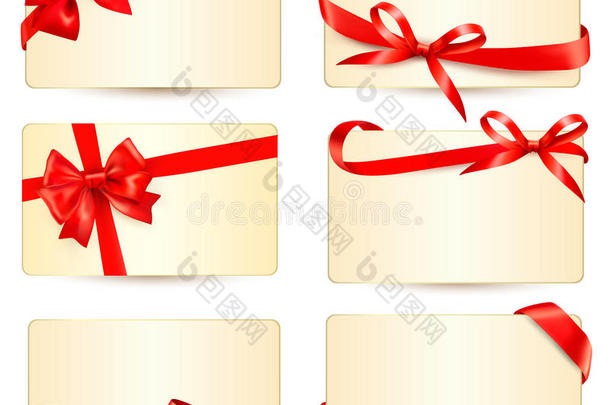 一套漂亮的礼品卡，红色礼品蝴蝶结