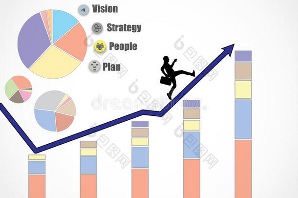 商人运行一个增长箭头，以获得更多的增长，收入，利润，营业额，因为战略，人，计划和
