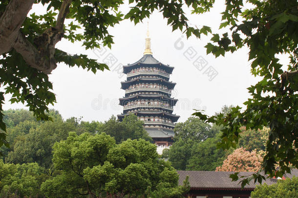 雷锋塔四周绿树成荫