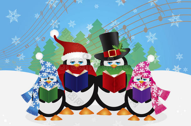 企鹅圣诞颂歌雪景插图