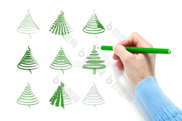 手画一棵绿杉树