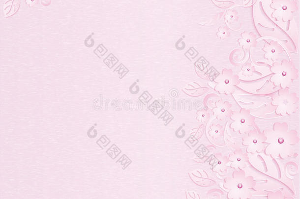 粉色花朵背景配粉色珍珠