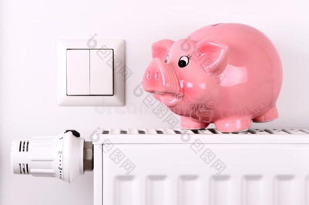 粉红猪存钱罐跳跃，节省电费和取暖费