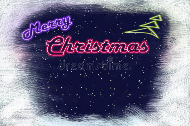 霓虹招牌圣诞快乐和霓虹圣诞树