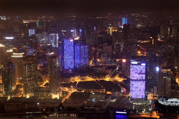 中国上海鸟瞰之夜