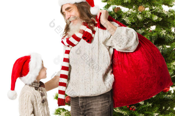 圣诞节的孩子，圣诞老人的祖父带着红色