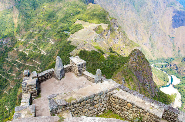 神秘的城市-马丘比丘，秘鲁，南美。印加废墟和露台。多边形砌体示例