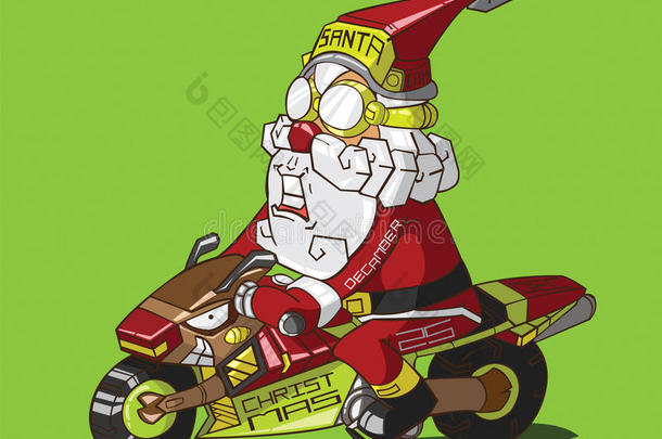 圣诞快递。骑摩托车的圣诞老人