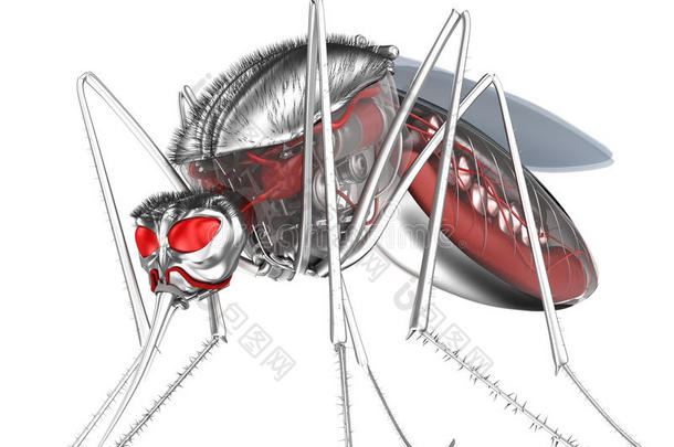 蚊子。机器人吸血鬼。白色隔离。