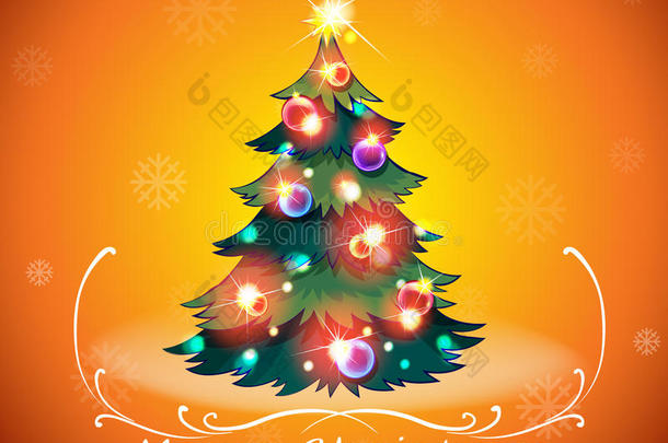 <strong>圣诞卡片</strong>设计，圣诞树闪闪发光