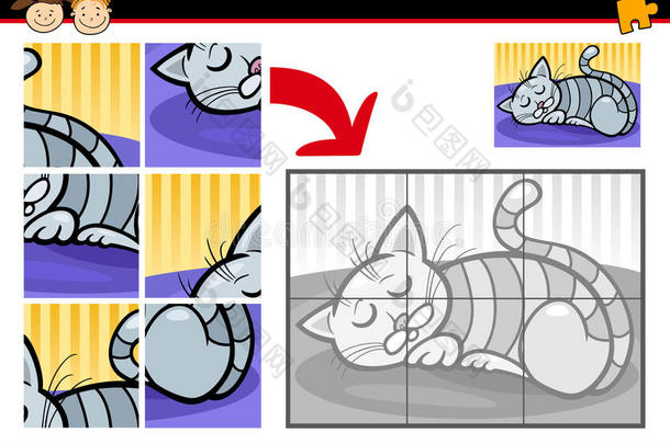 卡通睡猫拼图游戏