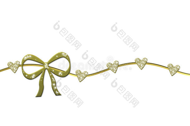 金色花环，带礼品蝴蝶结和光滑的心